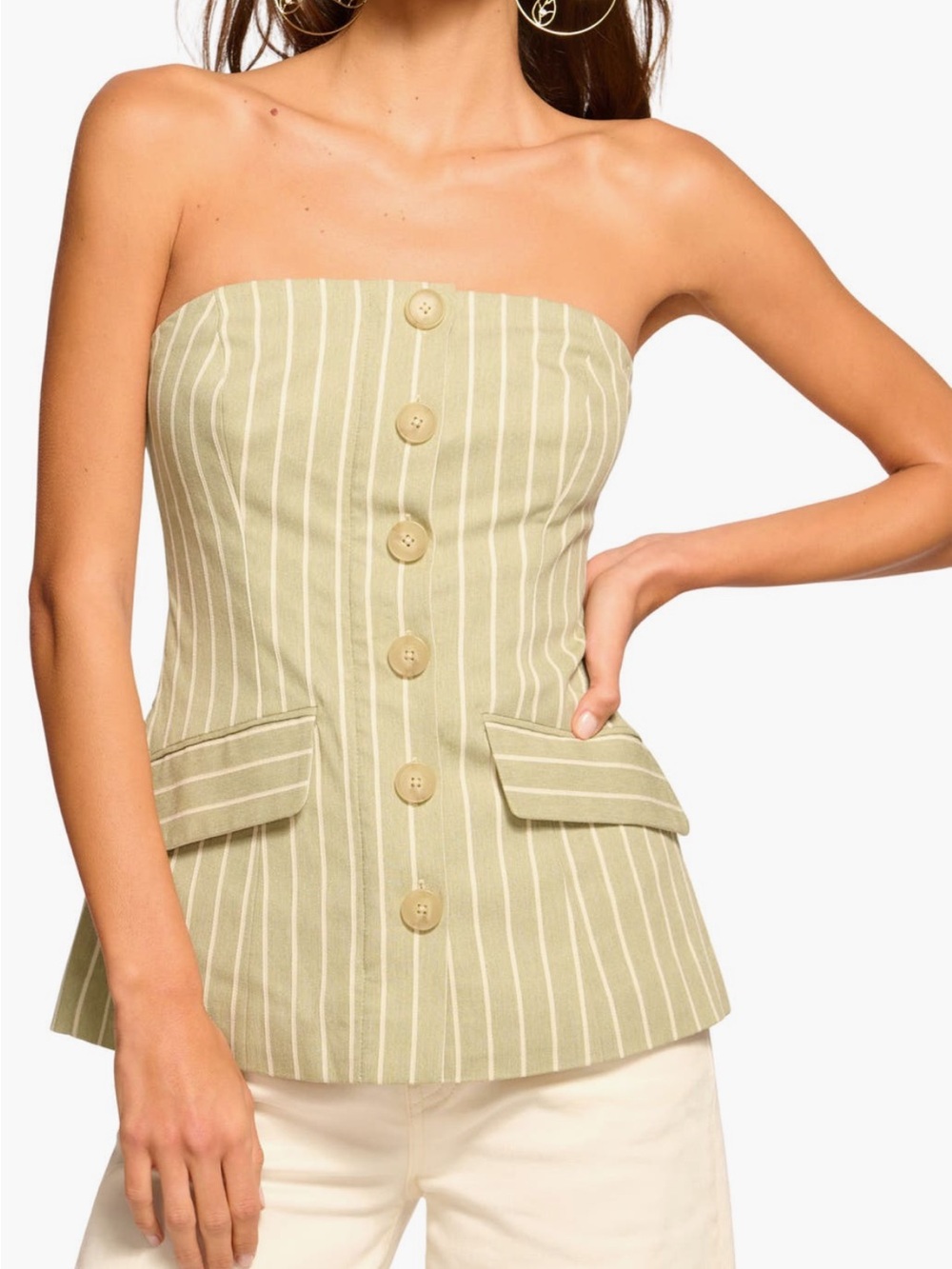 New Ramy Brook Tiffany Stripe Strapless Vest Top Size XS Color: Mint Canvas